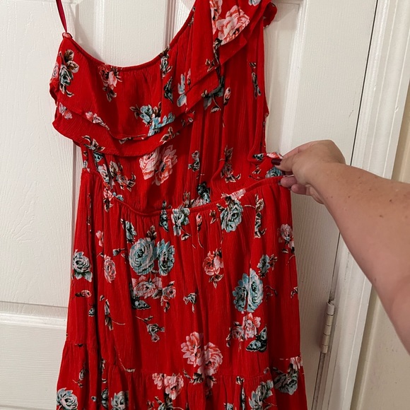 XL Red and floral print one shoulder sundress - Picture 3 of 5